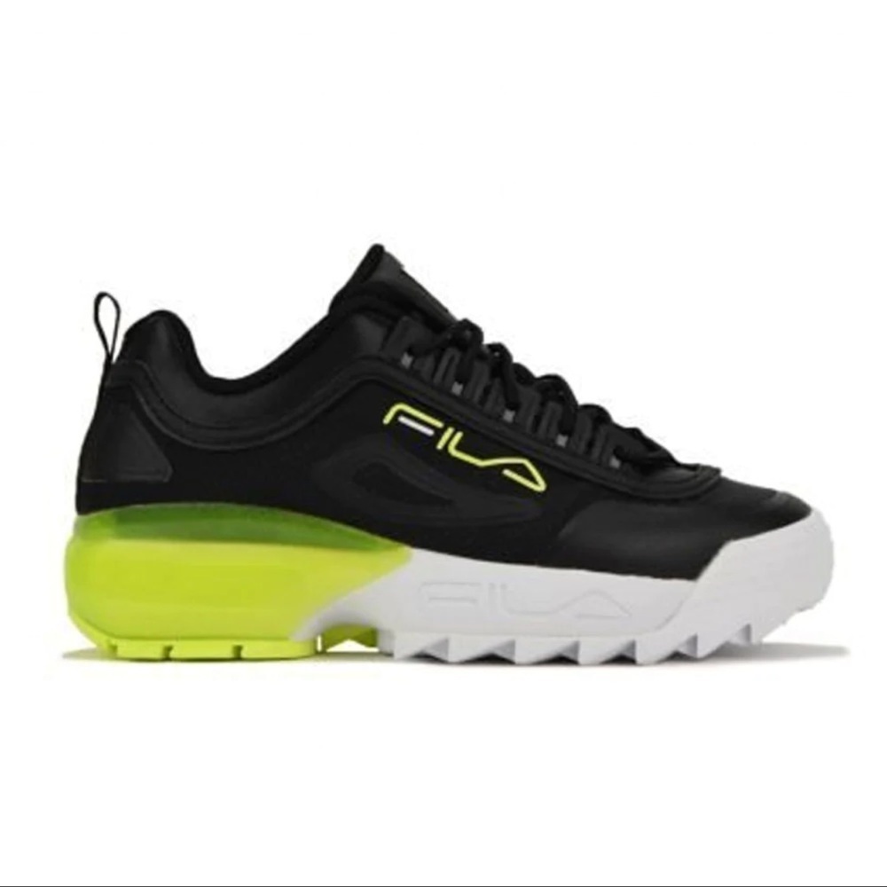 NWT Fila Disruptor 2A — Black / neon yellow green . Women’s platform sneakers